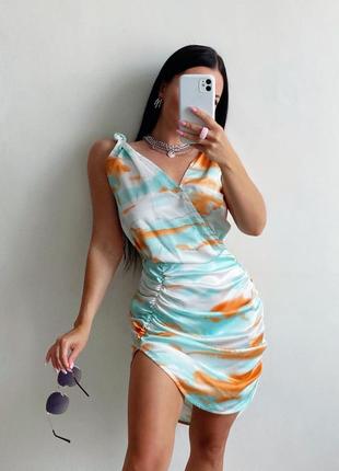 Сатинова сукня в принт; сатиновое платье в принт2 фото