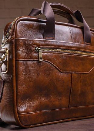 Ділова чоловіча сумка з зернистою шкіри vintage 14837 коричнева7 фото