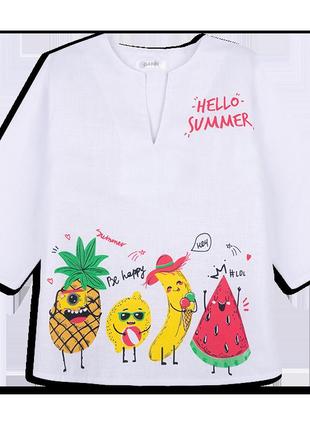 Детская рубашка-сорочка пляжная для девочки фрукты белы на рост 92 (12035)1 фото