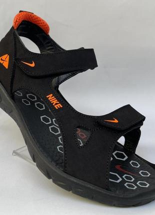 Сандалі чоловічі edge nike (найк) натуральна шкіра відкриті босоніжки на липучках чорні