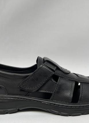 Мужские летние туфли босоножки натуральная кожа прошитые на липучках черные4 фото