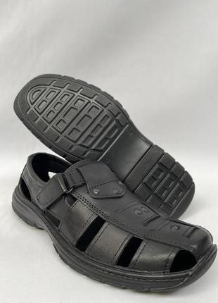 Мужские летние туфли босоножки натуральная кожа прошитые на липучках черные6 фото