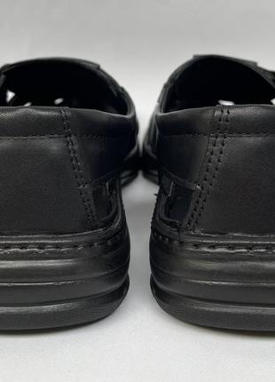 Чоловічі літні туфлі, босоніжки натуральна шкіра прошиті на липучках чорні8 фото