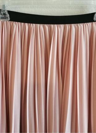 Спідниця zara плісована пудрового кольору знизу мереживо юбка плиссированная пудрового цвета с кружевом3 фото