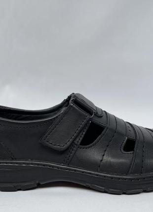 Мужские туфли летние босоножки натуральная кожа прошитые на липучках черные6 фото