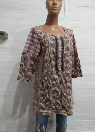 Натуральная в этно-стиле удлиненная туника,  блуза