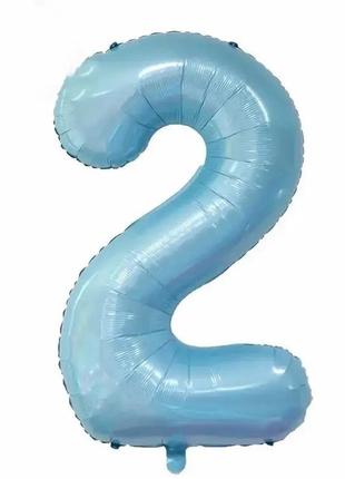 Фольгована цифра 2 ніжно блакитна (baby blue) 70 см