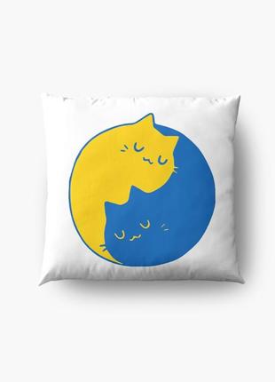 Подушка декоративна з принтом "українські коти інь і ян (синій і жовтий)"