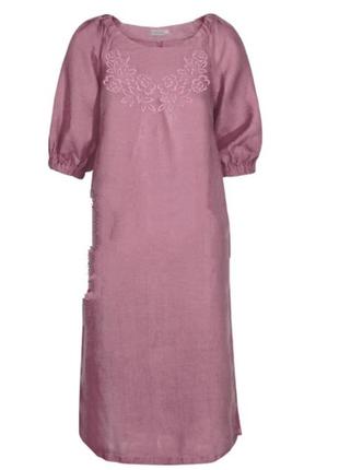 Платье свободное льняное розовое, 46 розмір льняное платье