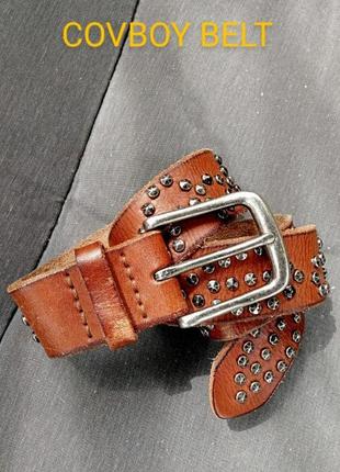 🔴винтажный оригинальный кожаный женский ремень пр.cowboy belt, голландия, кожа/металл.заклепки.