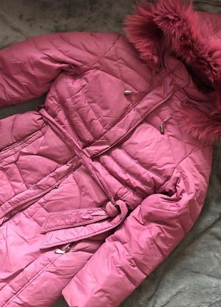 Последняя отправка! пальто на девочку 12-15 лет розовое с натуральным пухом1 фото