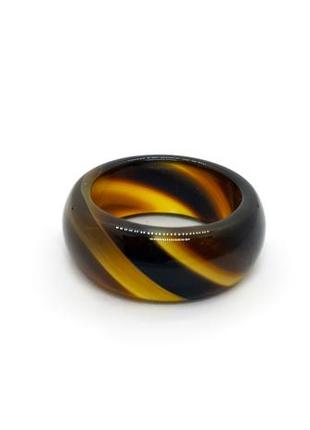 🔺🐻🐝 широкое оригинальное кольцо натуральный камень коричневый агат р. 19, 19,5