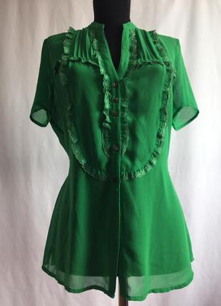 Романтична блузка зелена блуза сорочка2 фото