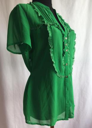 Романтична блузка зелена блуза сорочка5 фото