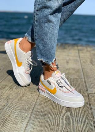 Женские кроссовки nike air force 1 shadow white grey orange  / найк аир форс шадов1 фото