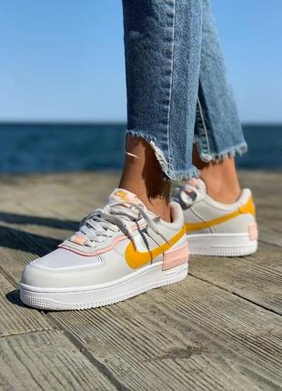 Женские кроссовки nike air force 1 shadow white grey orange  / найк аир форс шадов8 фото