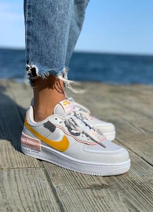 Женские кроссовки nike air force 1 shadow white grey orange  / найк аир форс шадов9 фото