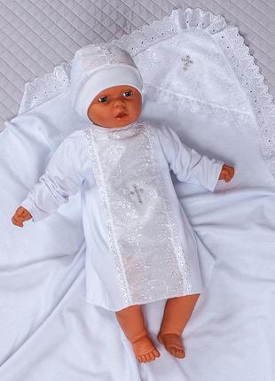 Набір для хрещення немовляти "ангел" білий, 68-74 р (футер, кулір)