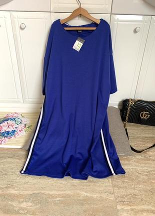 Платье футболка primark с лампасами оверсайз синее летнее короткое