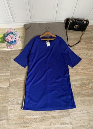 Платье футболка primark с лампасами оверсайз синее летнее короткое2 фото