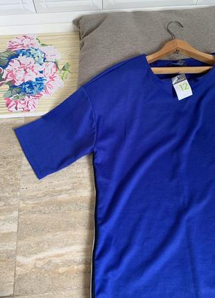 Платье футболка primark с лампасами оверсайз синее летнее короткое4 фото