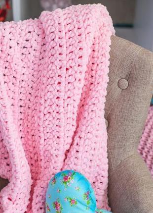 Вязаный детский плюшевый плед на выписку в коляску,в кроватку ручная работа