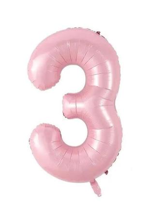 Фольгована цифра 3 ніжно рожева (baby pink) 70 см