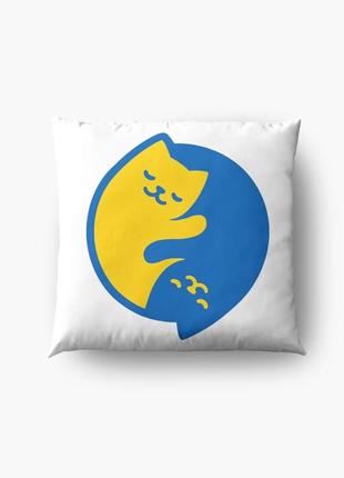 Подушка декоративна з принтом "українські коти інь і ян (синій і жовтий) 1