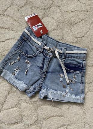 Джинсовые шорты с поясом и утяжкой, на 2-3 года, шорти джинсові1 фото