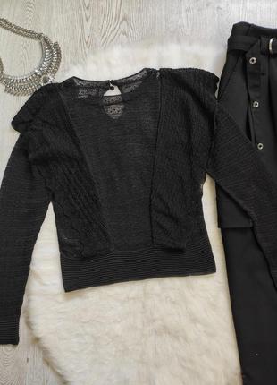 Черная блуза кофта тонкий свитер длинный рукав кроп топ с воланами рюшами сетка zara3 фото