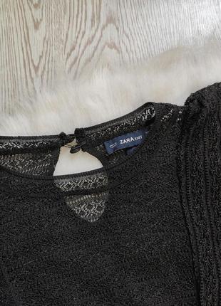 Чорна блуза кофта тонкий светр довгий рукав кроп топ з воланами рюшами сітка zara8 фото