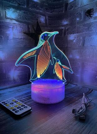 3d-лампа пингвинёнок с мамой, подарок для ребенка, 3d светильник или ночник, 3 цвета на лампе, 4 режима, пульт5 фото
