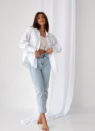 Женская свободная белая коттоновая рубашка с длинным рукавом. модель 4814 фото