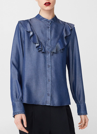 Сорочка джинсова мango з оборками рубашка блуза джинсовая с воланами