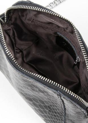 Жіноча сумочка клатч з натуральної шкіри / сумочка на ланцюжку через плече / шкіряний чорний клатч4 фото