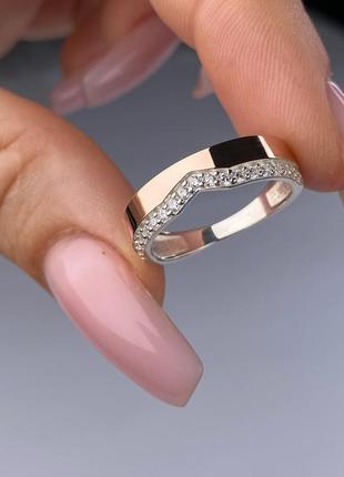 💍♥️серебро 925 проба с золотой пластиной 375 пробы, американка с камнями обручальное серебряное кольцо