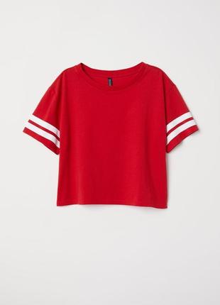 H&m трикотажная футболка с принтом. короткая и широкая модель.1 фото