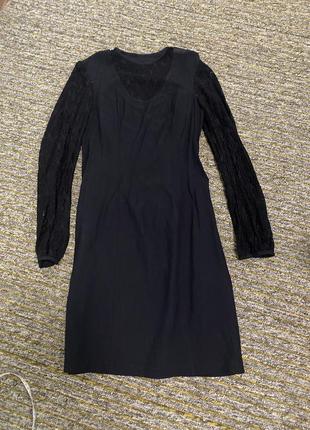 Чорне базову сукню міді класичне з мереживом довгий рукав индаошив l xl1 фото
