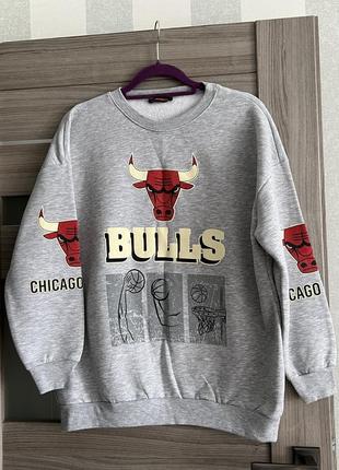 Свитшот серый на флисе chicago bulls1 фото