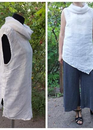 Льняная удлиненная блуза с хомутом на шее бохо стиль kontrast2 фото