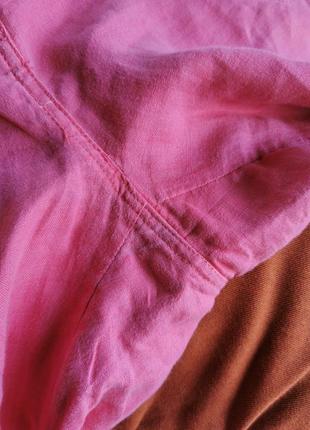 Льняные брюки штаны с накладными карманами прямые высокая посадка комбинированные лен8 фото