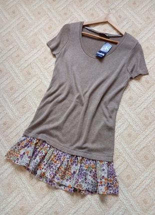 Трикотажное короткое платье, туника с оборками, кокеткой внизу, kiabi, размер 42/44 евро1 фото