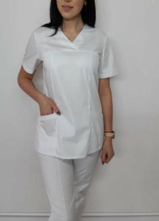 Жіноча медична  біла   куртка,топ 40-54 р , стрейч котон3 фото
