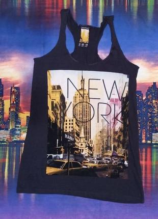 Футболка майка топ топік з принтом atmosphere new york primark бавовняна борцовка вузькими брителями2 фото