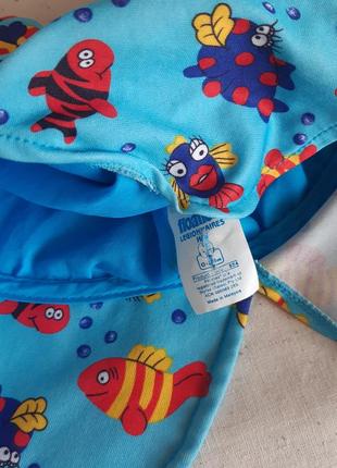Пляжная кепка панамка с защитой floaties голубая принт рыбки на 0-2 года3 фото