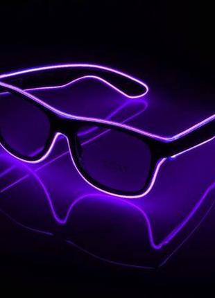 Очки светодиодные прозрачные el neon ray purple неоновые1 фото