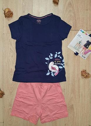 Піжама з шортами з пташкою / піжама бавовняна з пташкою lupilu