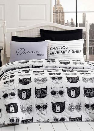 Покривало стеганное 200х220см+50х70см(2) з наволочками eponj home b&w - melone siyah-beyaz