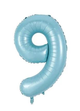 Фольгована цифра 9 ніжно блакитна (baby blue) 70 см