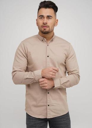 Рубашка мужская figo-18307 slim fit s-2xl кремовая